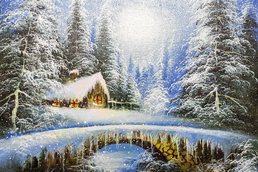 Hiver Neige Forêt Paysage Toile de fond M10-02