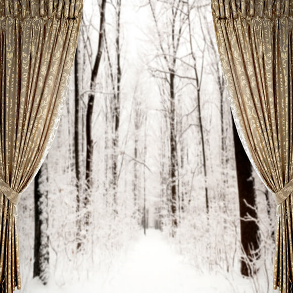Hiver Neige Fenêtre Vue Rideau Toile de fond M10-03
