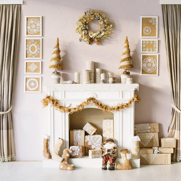 Arbre de Noël Cadeaux Cheminée Guirlande Toile de fond M10-04