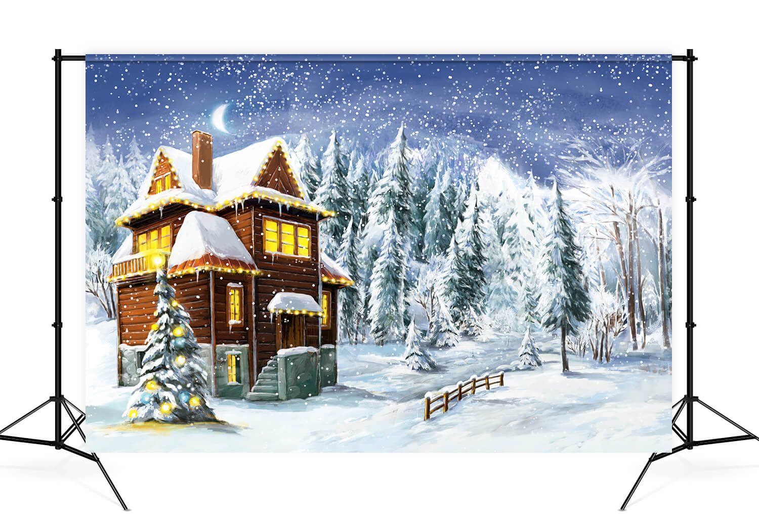 Hiver Village enneigé Arbre de Noël Toile de fond M10-07