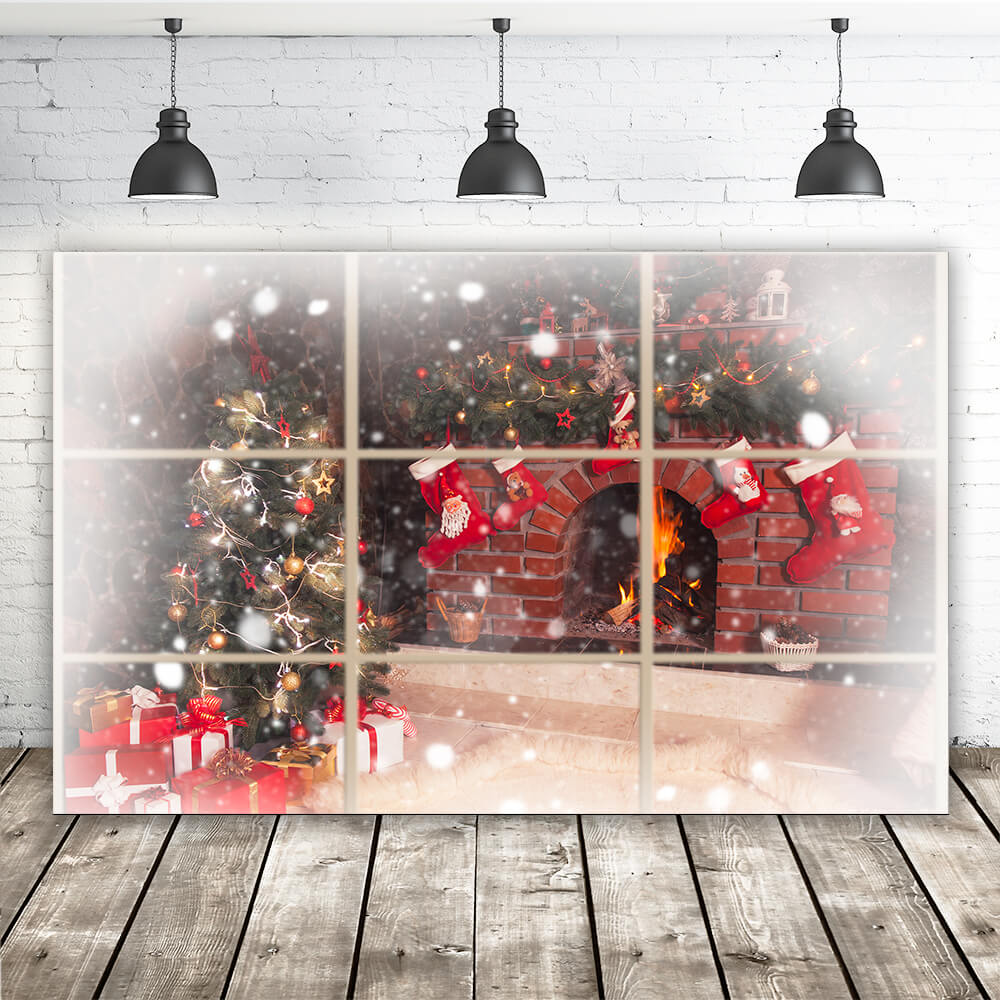 Noël Cheminée Fenêtre Toile de fond Photographie M10-43