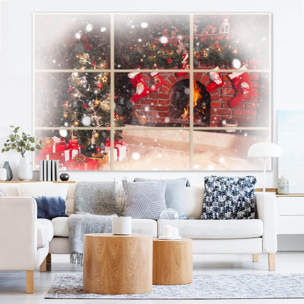 Noël Cheminée Fenêtre Toile de fond Photographie M10-43
