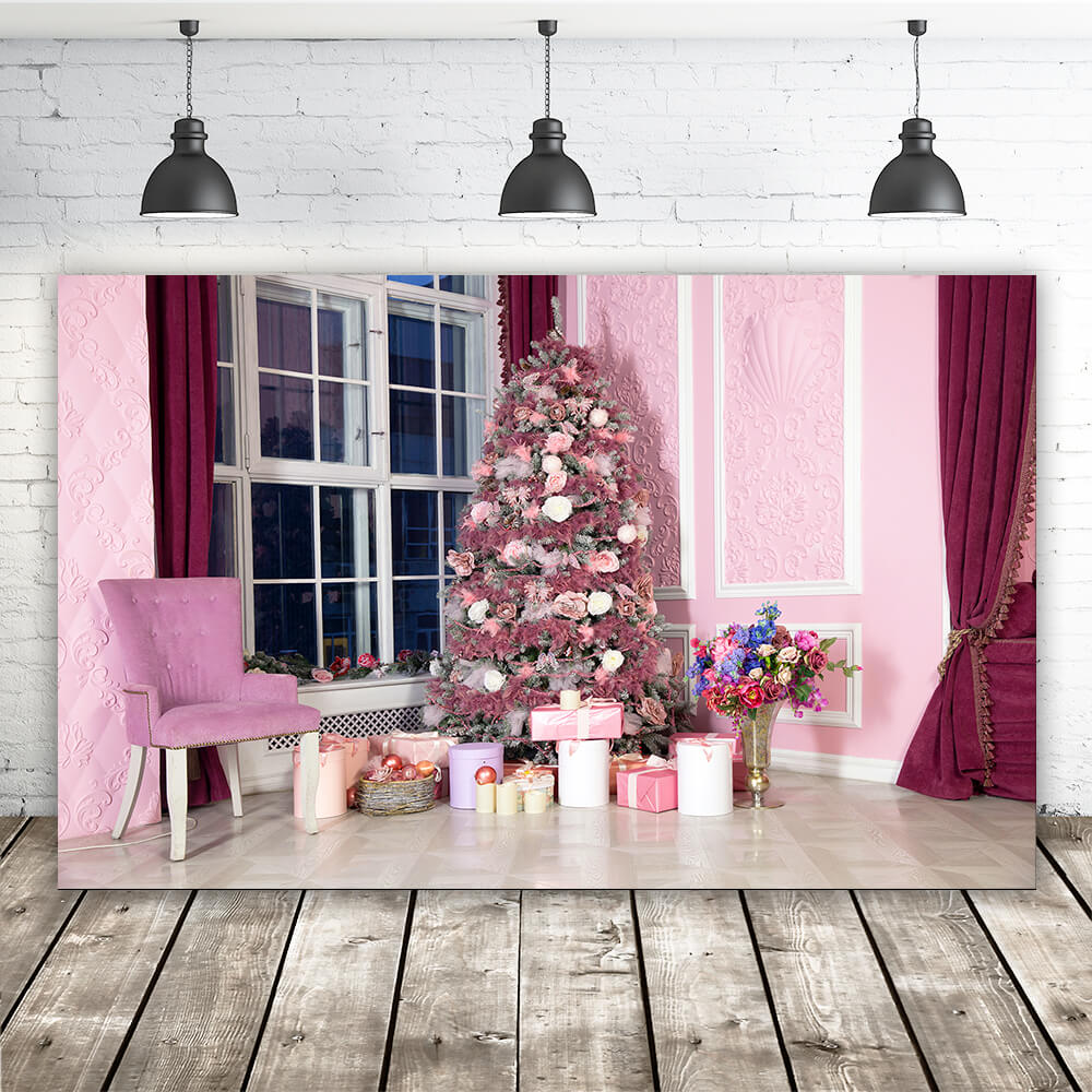 Arbre de Noël Rose Chambre Cadeaux Toile de fond M10-45