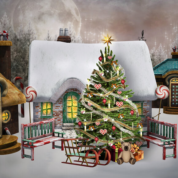 Maison en pain d'épice en bonbons Toile de fond de Noël M10-47