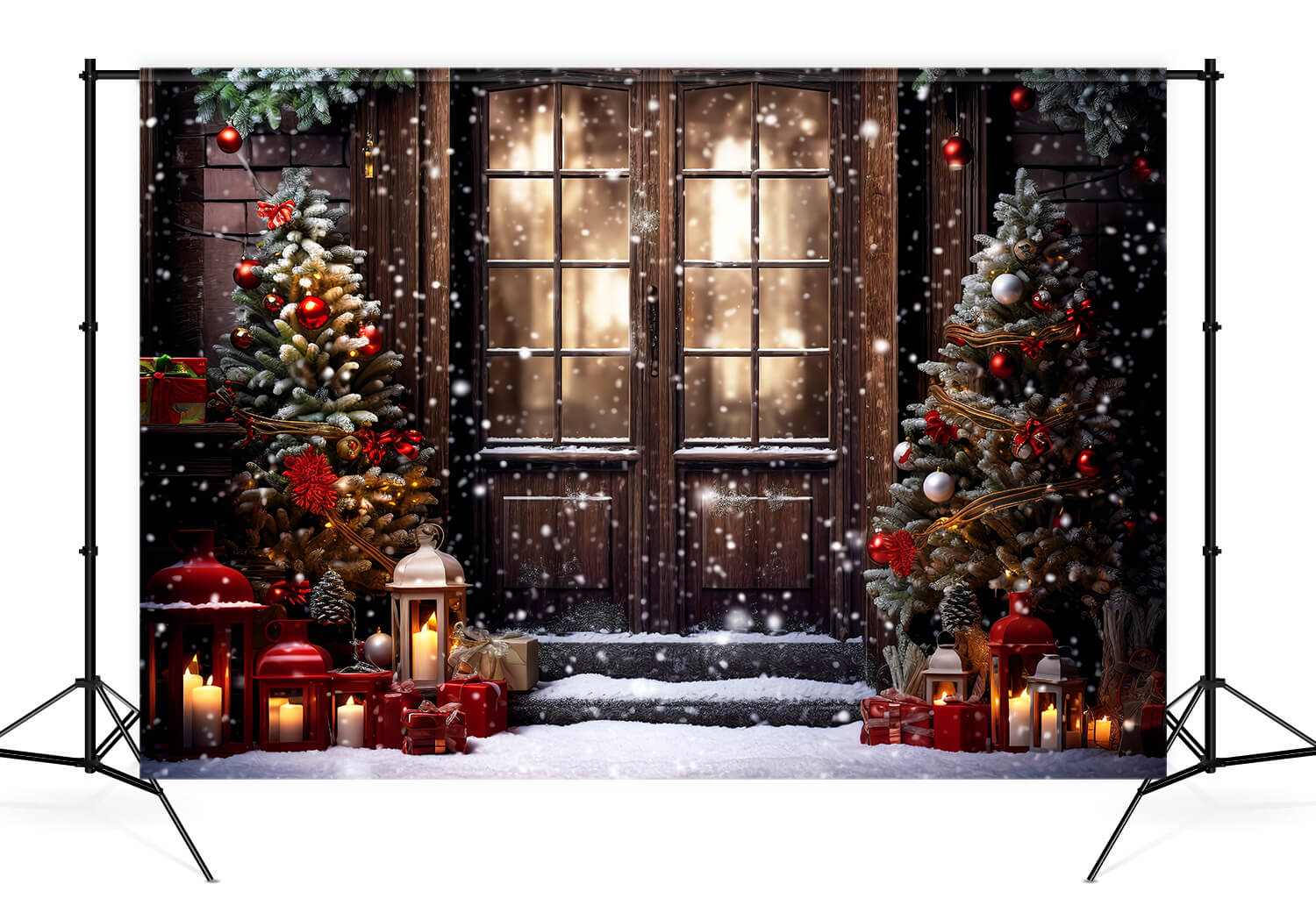 Porte de Noël Nuit enneigée Toile de fond de studio M10-52