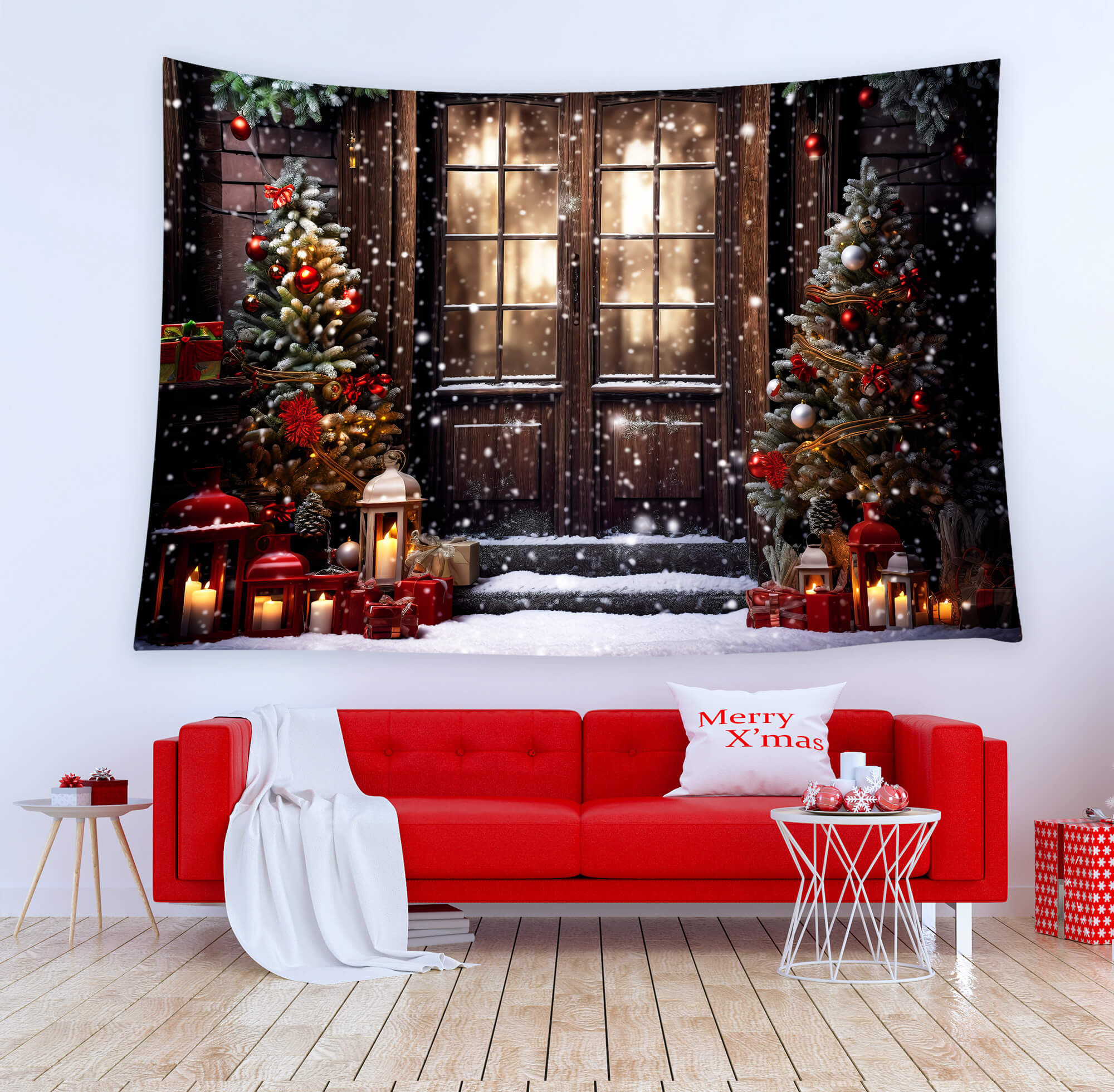 Porte de Noël Nuit enneigée Toile de fond de studio M10-52