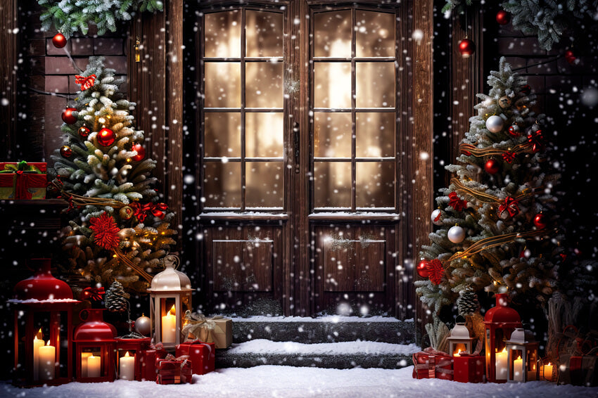 Porte de Noël Nuit enneigée Toile de fond de studio M10-52