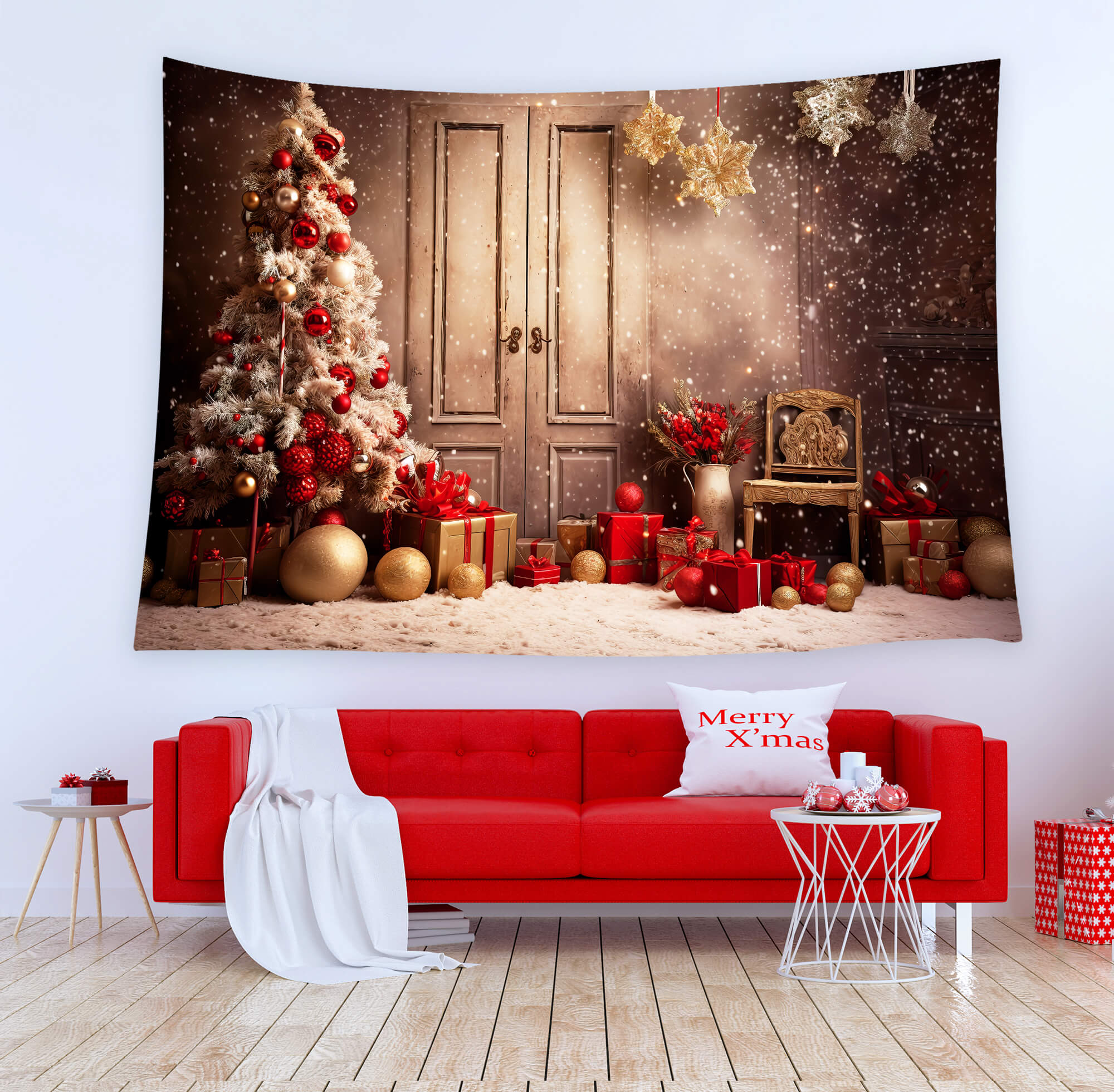 Flocon de neige Arbre de Noël Cadeaux Toile de fond M10-53
