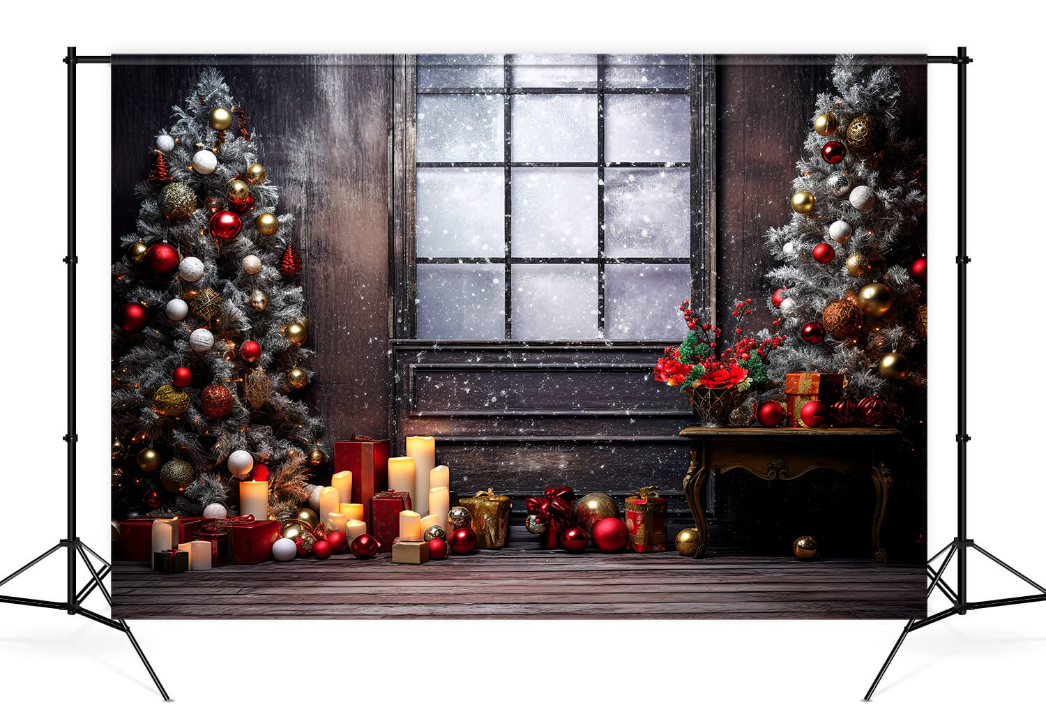 Fenêtre de Noël enneigée Toile de fond M10-54