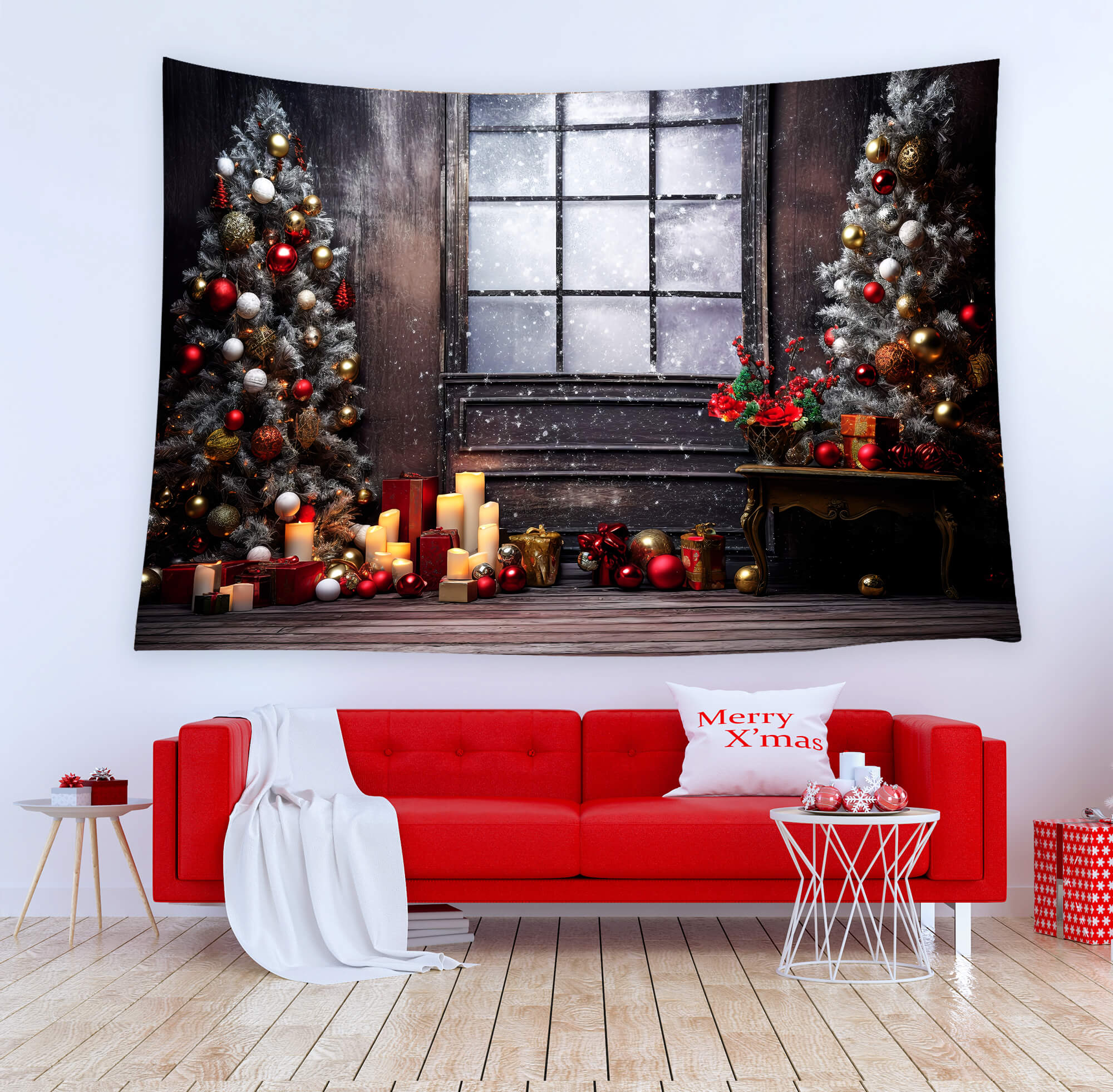 Fenêtre de Noël enneigée Toile de fond M10-54