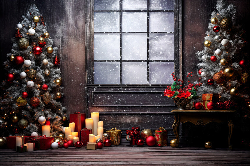 Fenêtre de Noël enneigée Toile de fond M10-54
