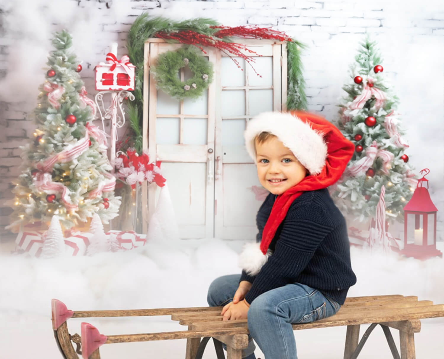 Arbre de Noël décoré Couronne de porte Toile de fond M10-56