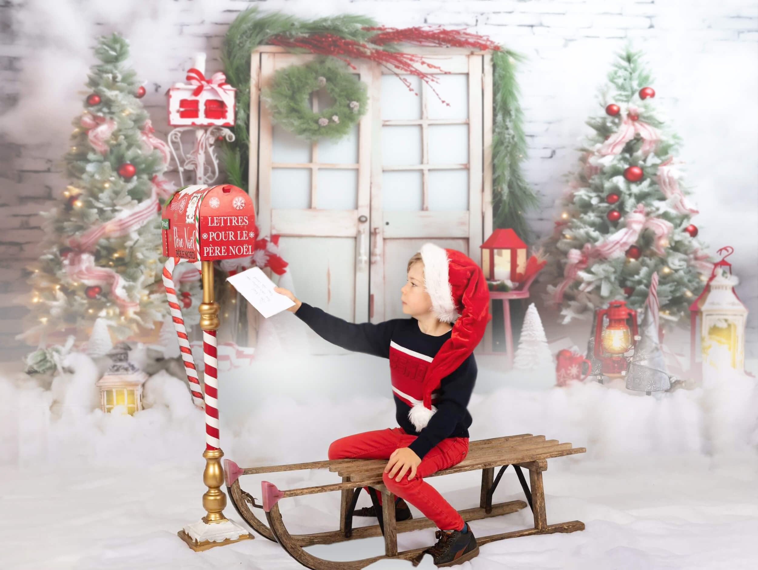 Arbre de Noël décoré Couronne de porte Toile de fond M10-56