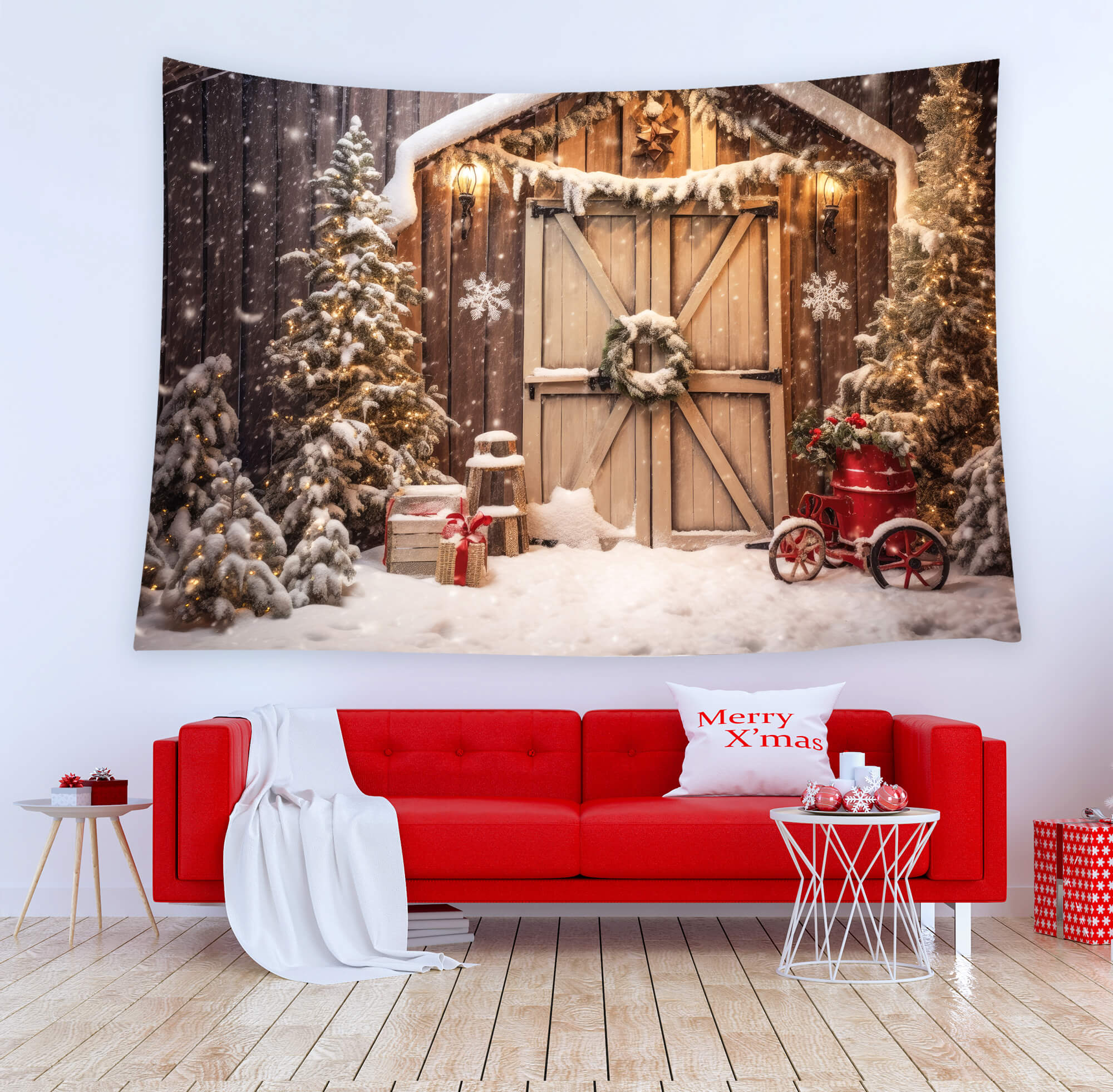 Noël Rustique Porte en bois Neige Toile de fond M10-59