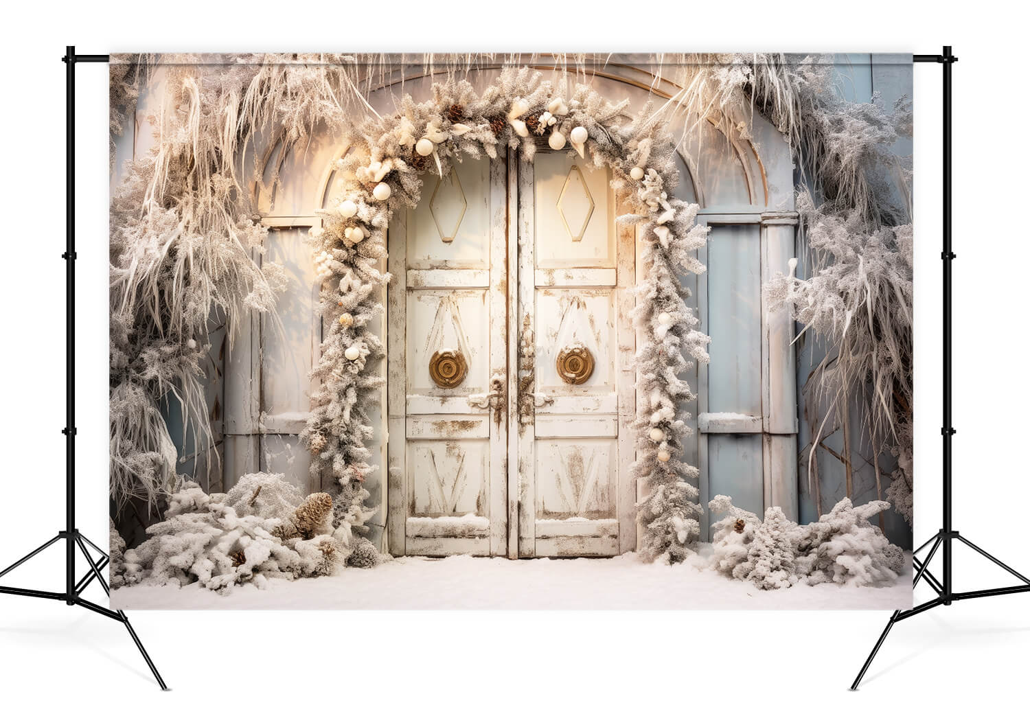 Porte Rustique Hiver Noël Toile de fond photo M10-60