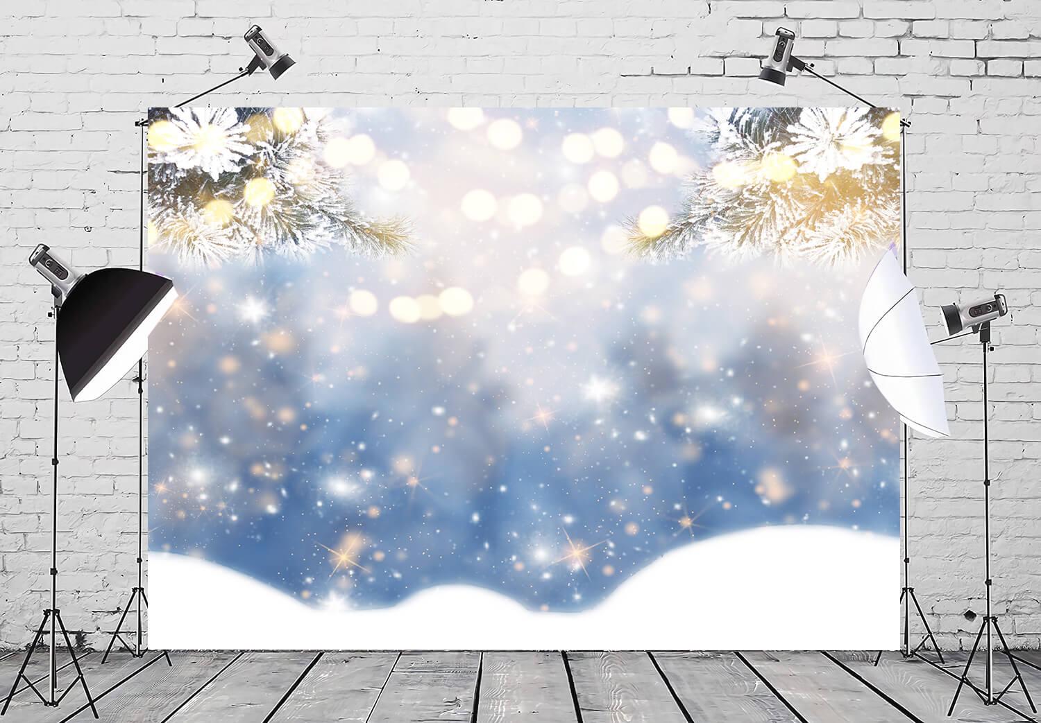 Bokeh d'hiver Flocon de neige Branches de sapin Toile de fond M10-70