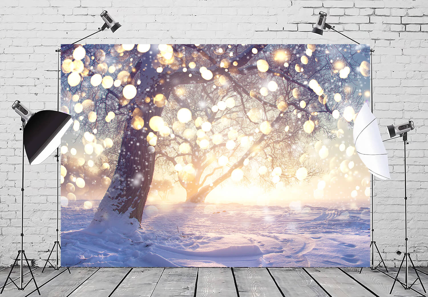 Flocon Paillettes Arbre Neige Hiver Toile de fond M10-72