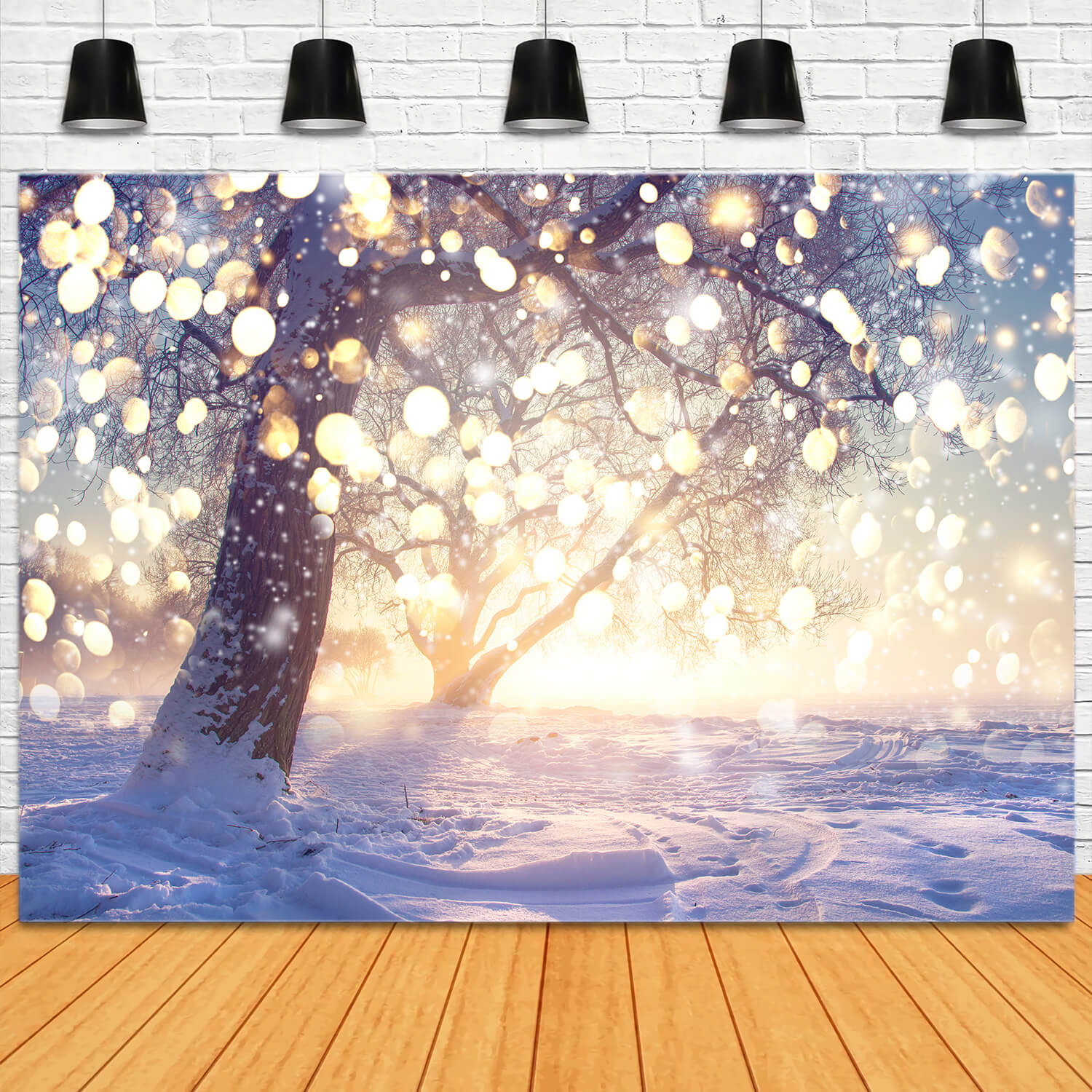 Flocon Paillettes Arbre Neige Hiver Toile de fond M10-72
