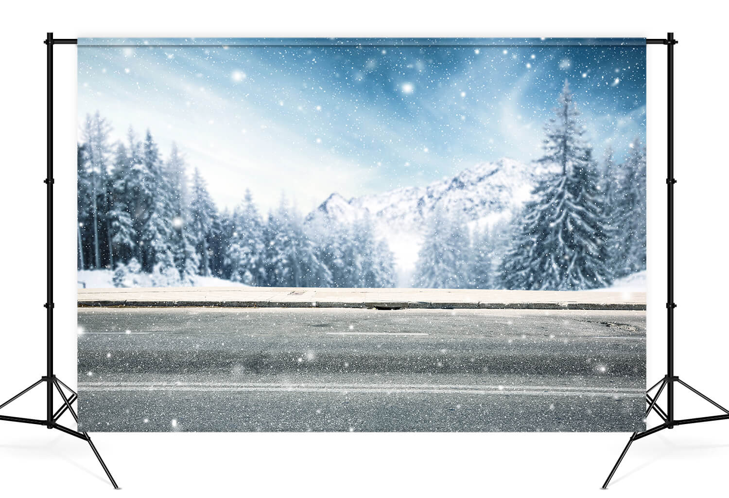 Hiver Rue Neige Couverte Arbre Toile de fond M10-79