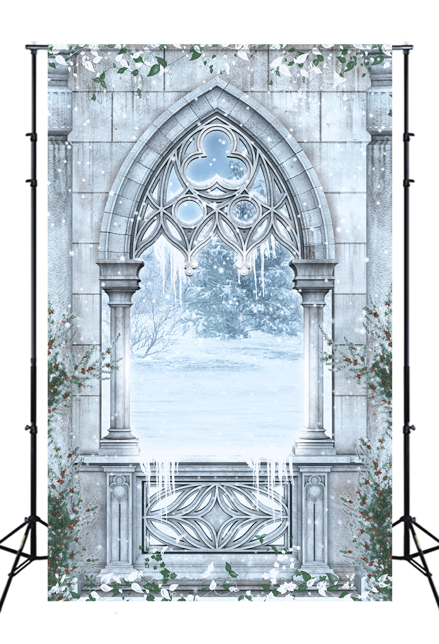 Hiver Enneigé Féerie Jardin Fenêtre Toile de fond M11-01