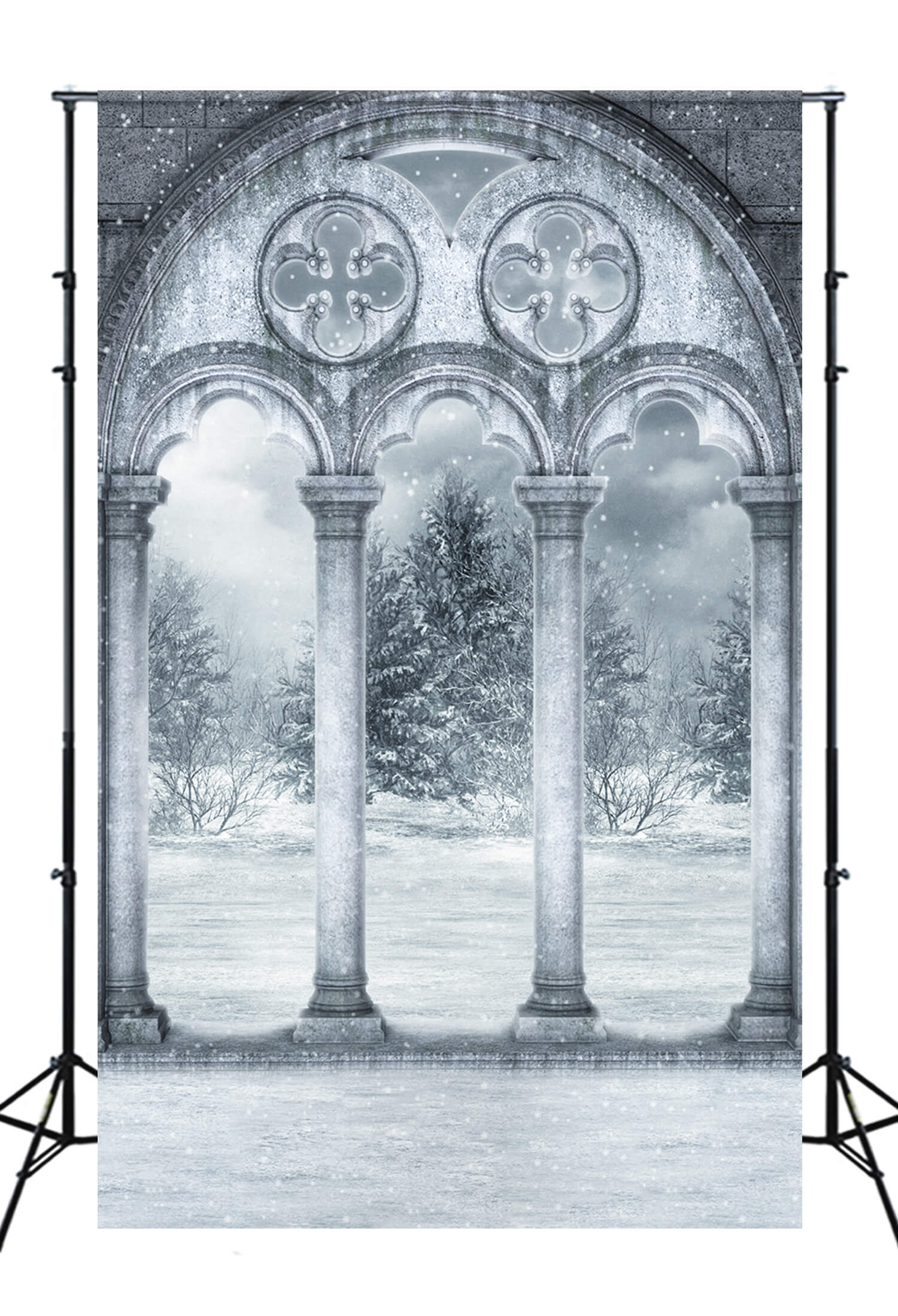 Hiver Château Terrasse Neige Paysage Toile de fond M11-02