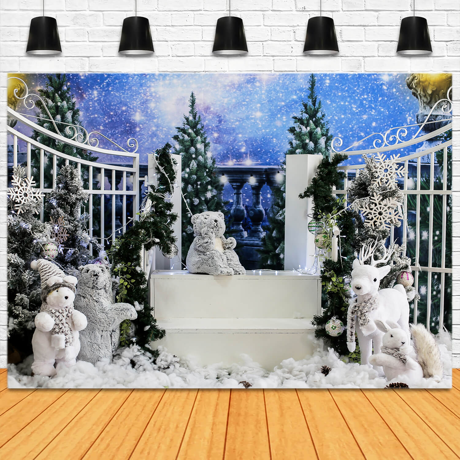 Hiver Noël Bonhomme de neige Ours fauve Toile de fond M11-10