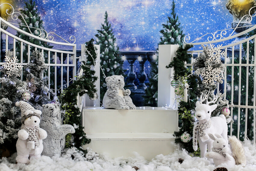 Hiver Noël Bonhomme de neige Ours fauve Toile de fond M11-10