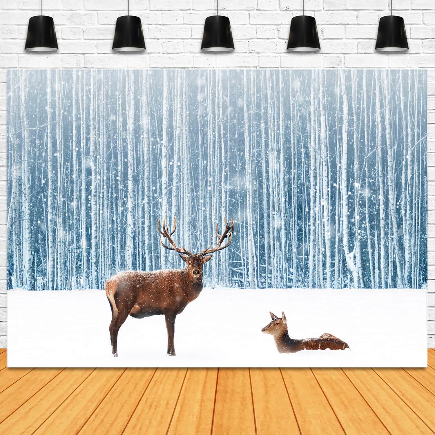 Neige Hiver Forêt Cerf Toile de fond Photographique M11-11