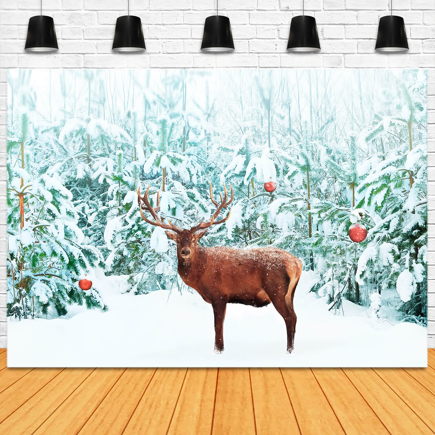 Noble Cerf Rouge Hiver Neige Forêt Toile de fond M11-14