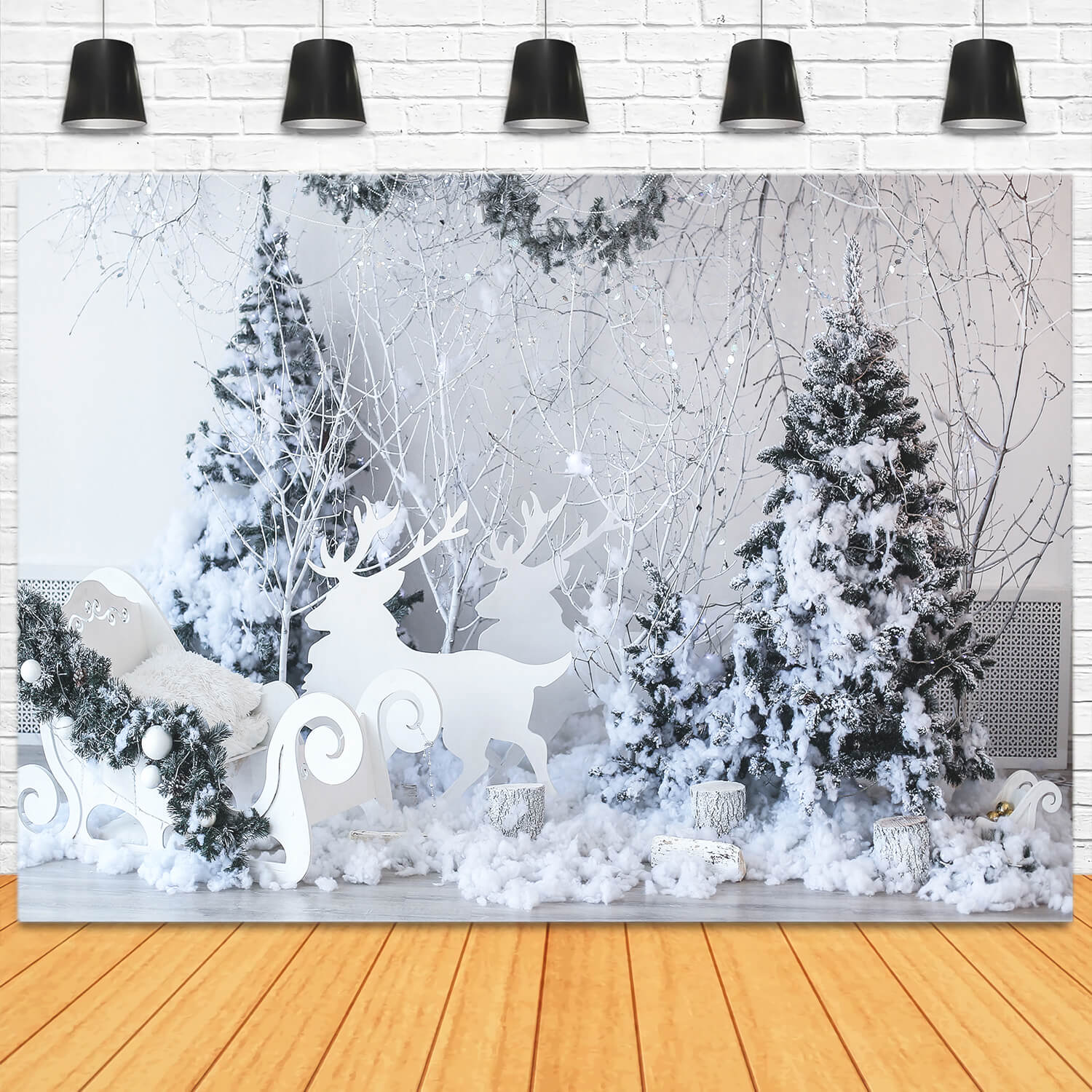 Flocon de neige Arbre de Noël Traîneau Elan Toile de fond M11-19