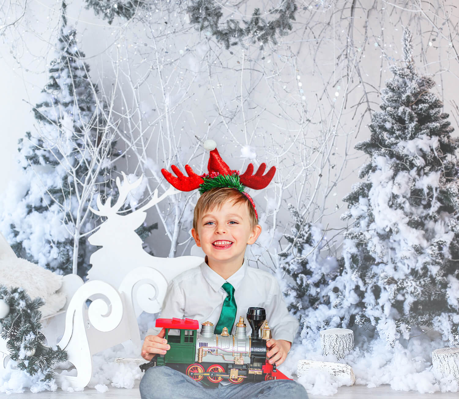 Flocon de neige Arbre de Noël Traîneau Elan Toile de fond M11-19