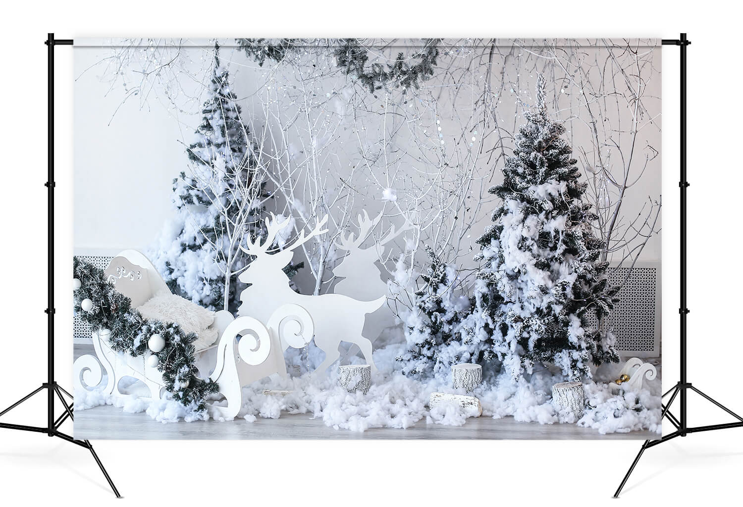 Flocon de neige Arbre de Noël Traîneau Elan Toile de fond M11-19