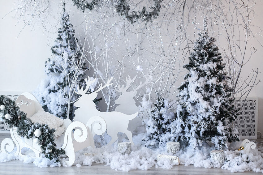 Flocon de neige Arbre de Noël Traîneau Elan Toile de fond M11-19