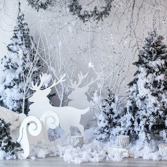 Flocon de neige Arbre de Noël Traîneau Elan Toile de fond M11-19
