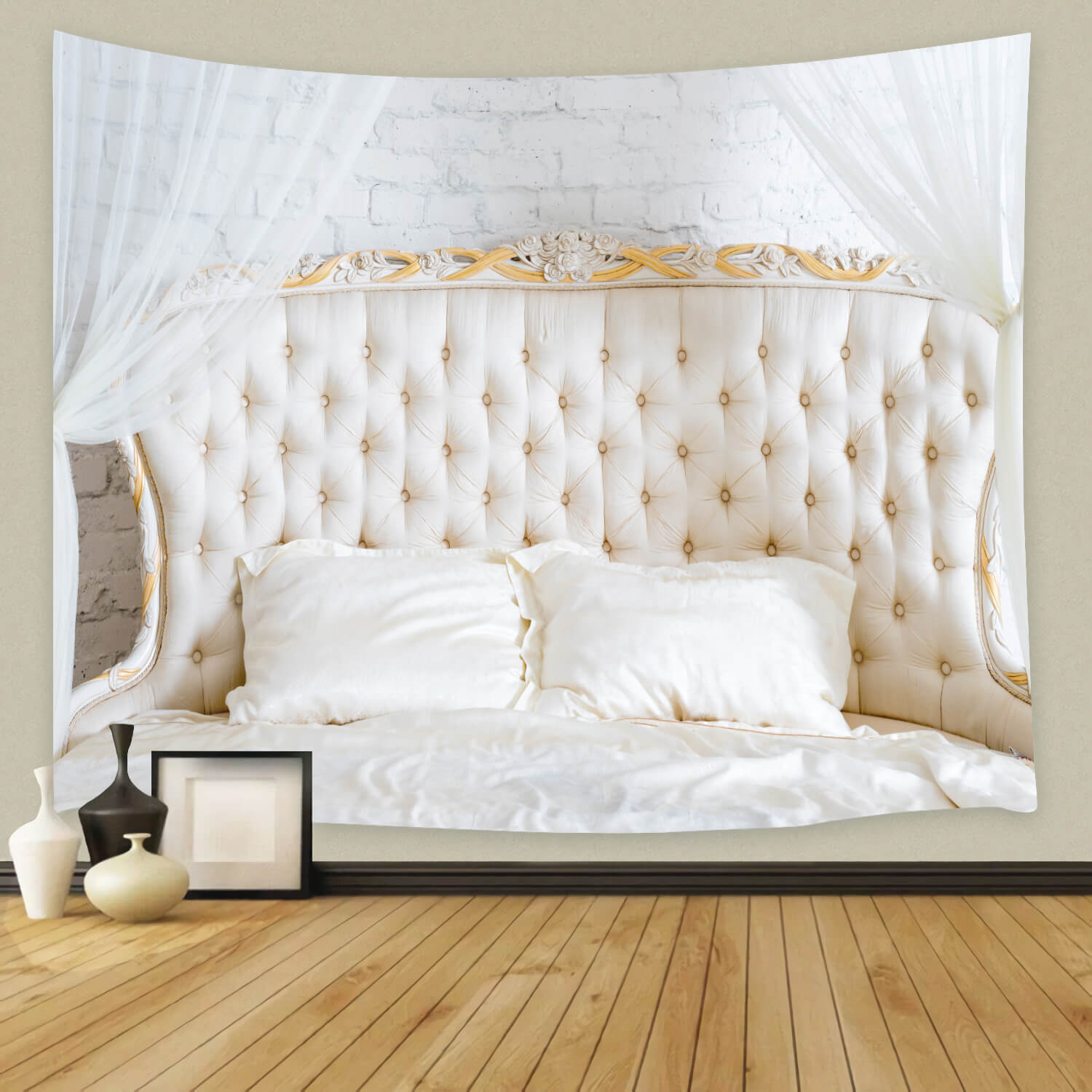 Tête de lit blanche pour Chambre à coucher Toile de fond pour photographie M11-31