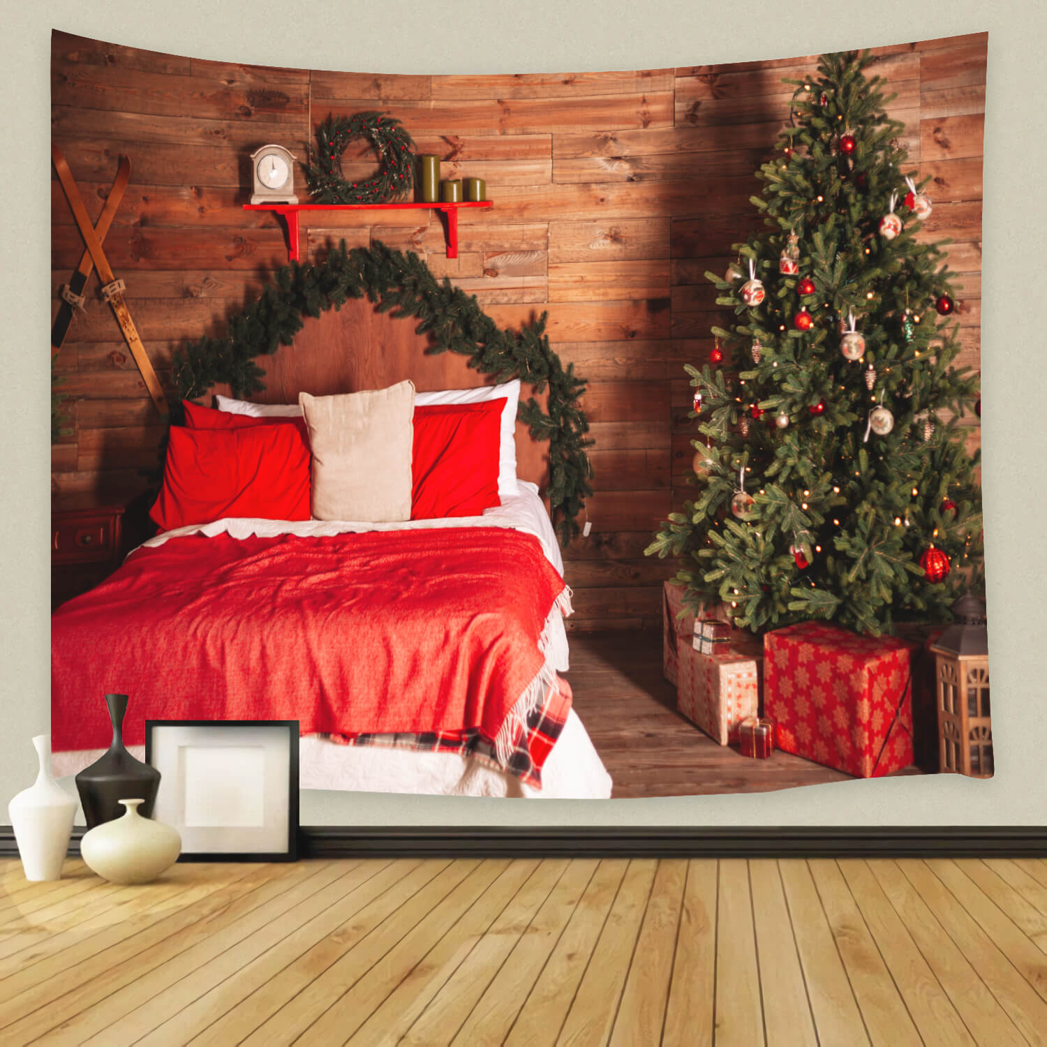 Noël Chambre à coucher Tête de lit en bois Toile de fond M11-38
