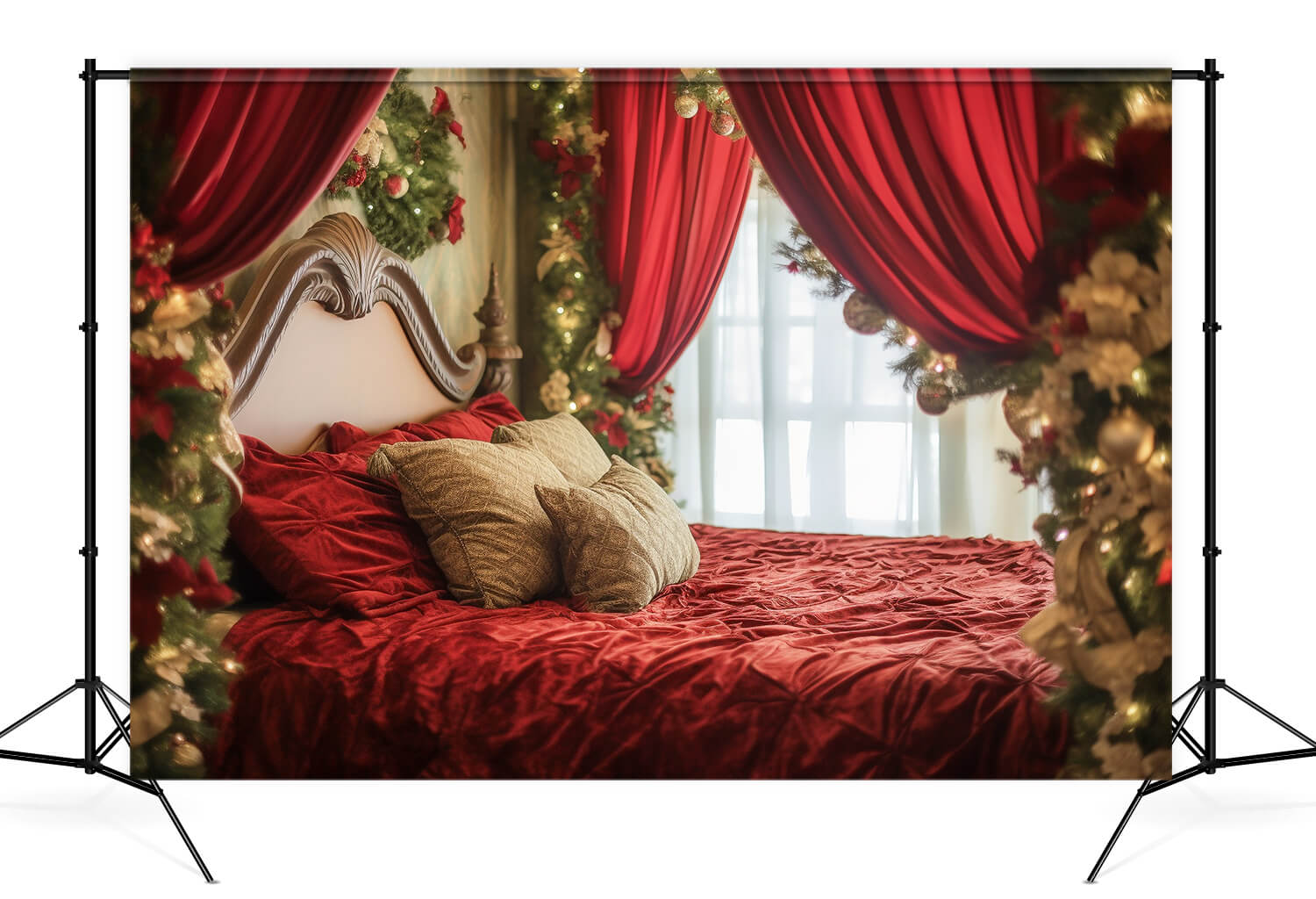 Noël Chambre Guirlande Rouge Lit Toile de fond M11-39
