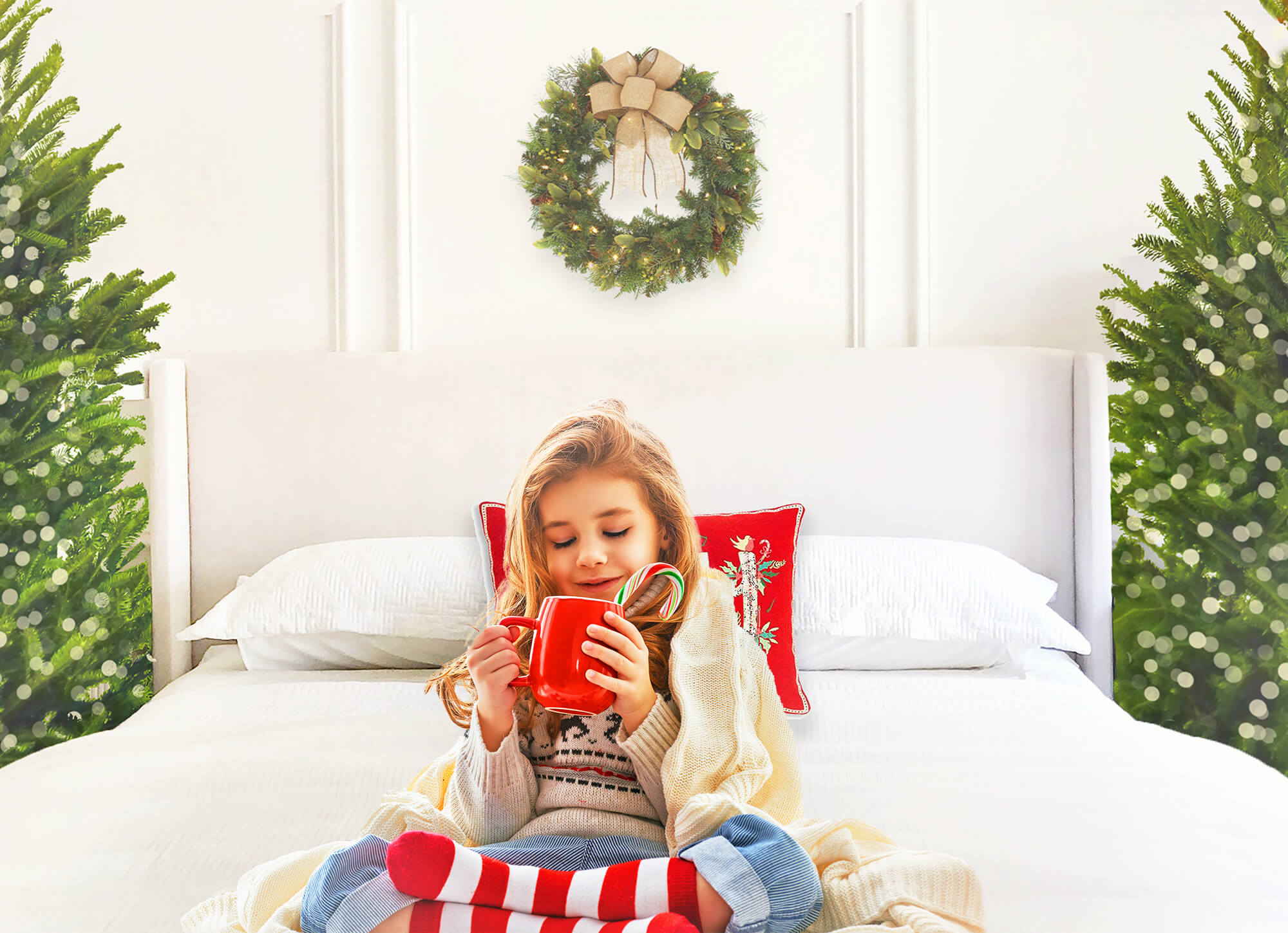 Tête de lit de Noël Rétro Mur Blanc Toile de fond M11-40