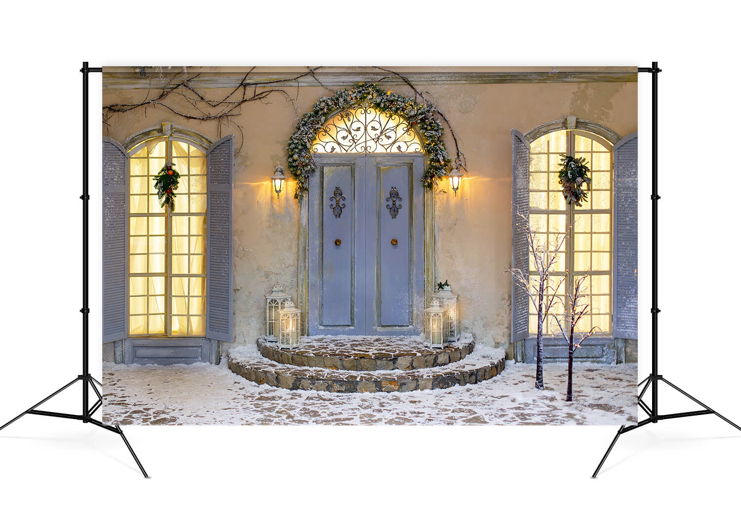 Noël Porche avant Porte Fenêtre Toile de fond M11-43