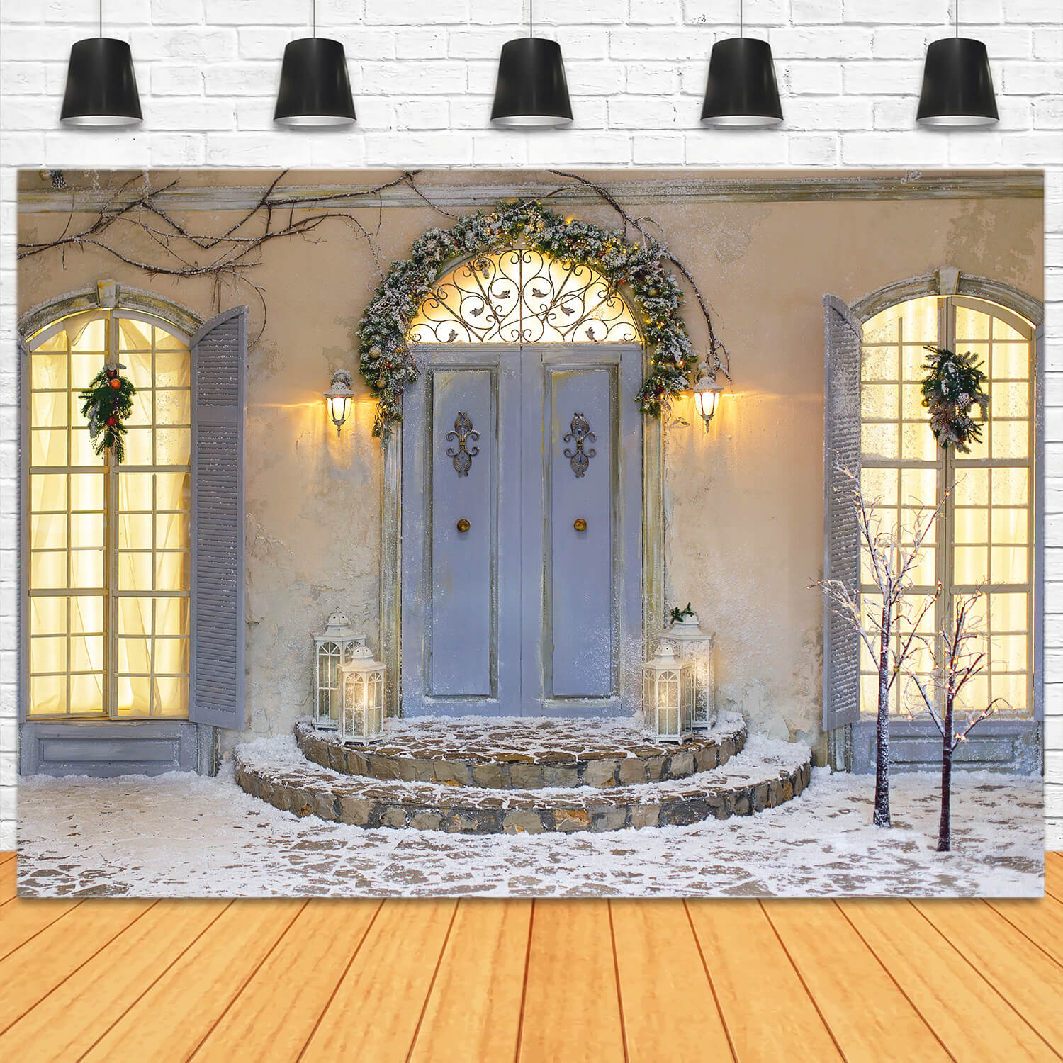 Noël Porche avant Porte Fenêtre Toile de fond M11-43