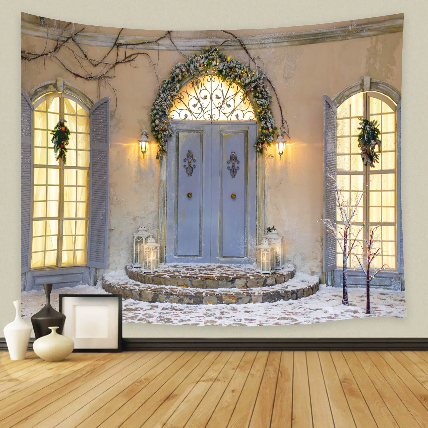 Noël Porche avant Porte Fenêtre Toile de fond M11-43