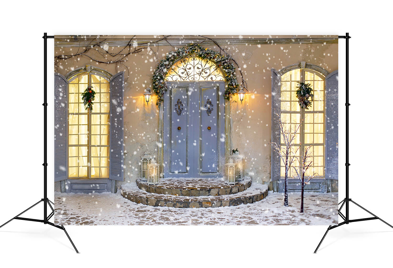 Flocon de neige Maison de Noël Porte de Porche Toile de fond M11-44