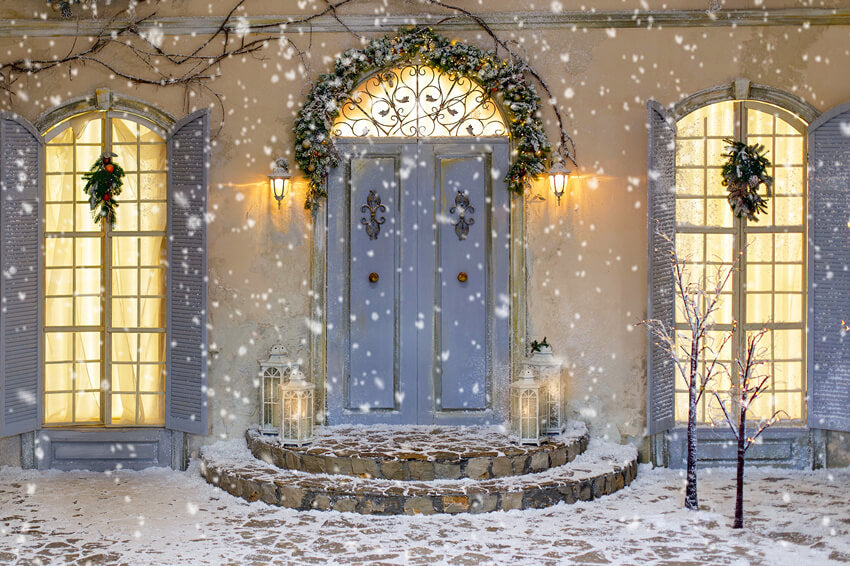 Flocon de neige Maison de Noël Porte de Porche Toile de fond M11-44