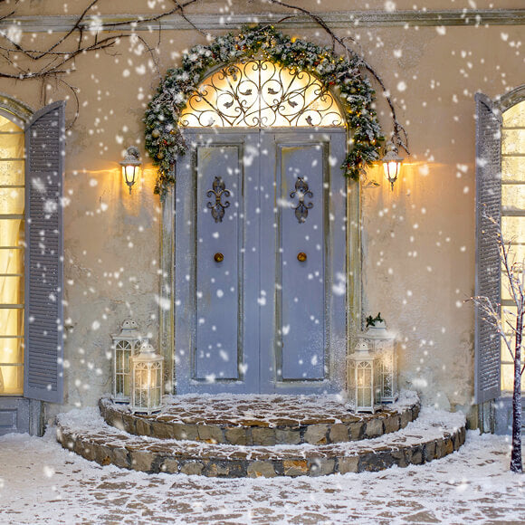 Flocon de neige Maison de Noël Porte de Porche Toile de fond M11-44