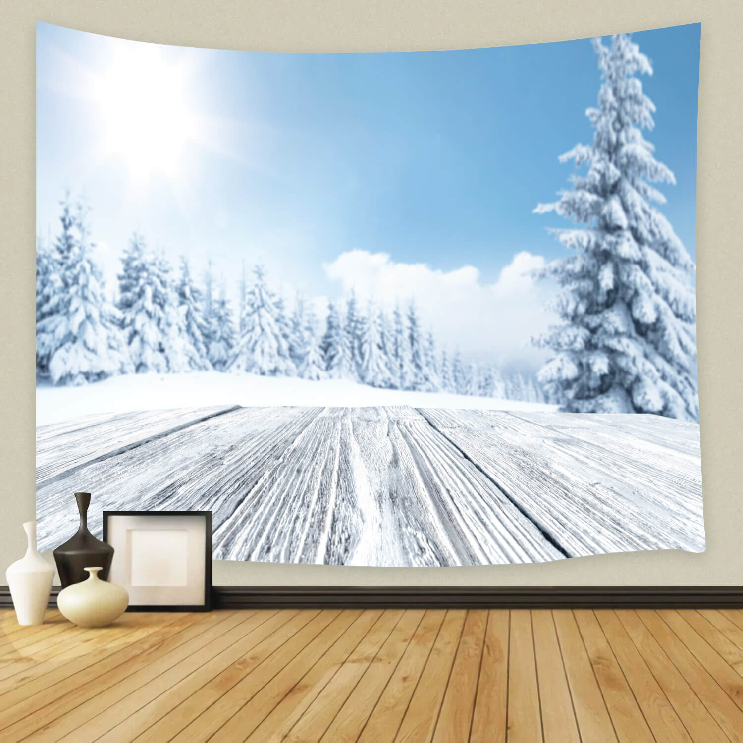 Hiver Arbre enneigé Bois Paysage Toile de fond M11-48