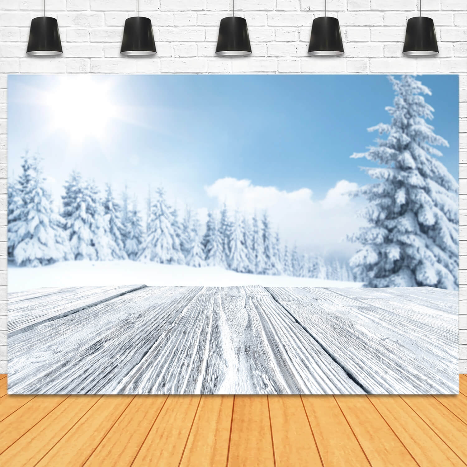Hiver Arbre enneigé Bois Paysage Toile de fond M11-48