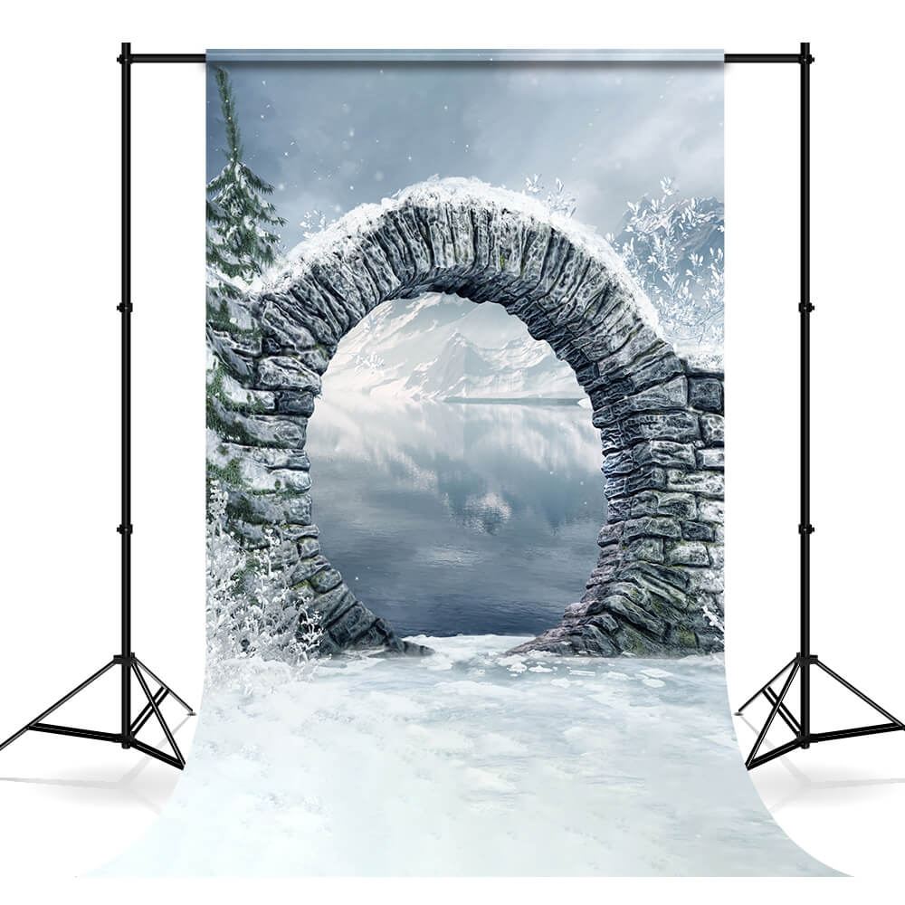 Hiver Neige Montagne Lac Arche en pierre Toile de fond M11-49