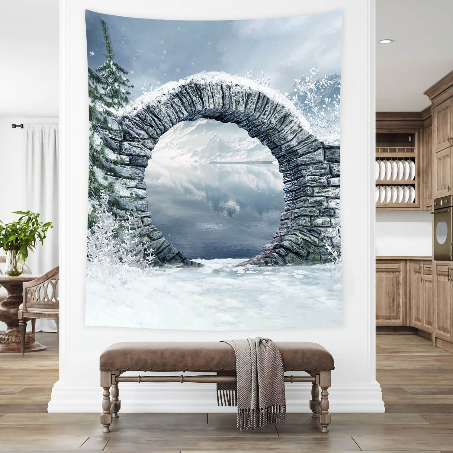 Hiver Neige Montagne Lac Arche en pierre Toile de fond M11-49