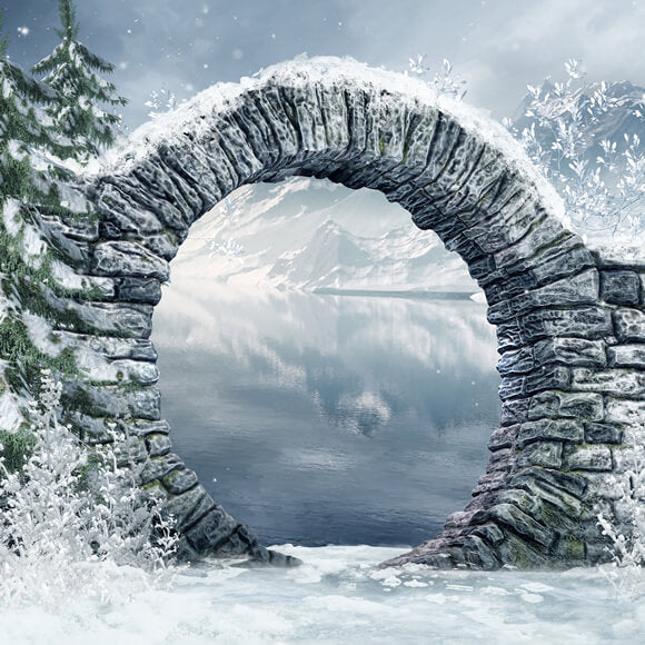 Hiver Neige Montagne Lac Arche en pierre Toile de fond M11-49