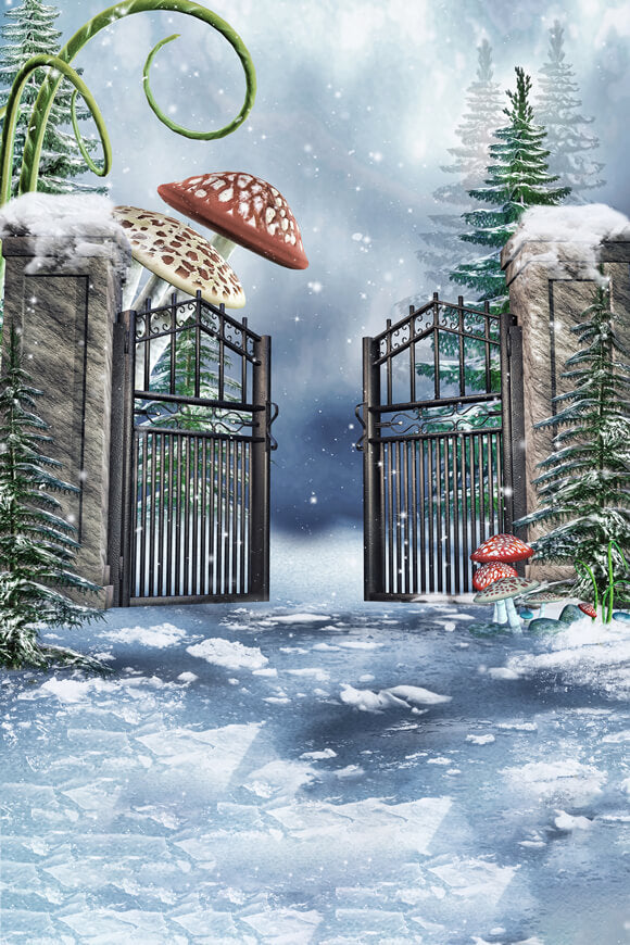 Jardin d'hiver Neige Champignons Géants Toile de fond M11-51